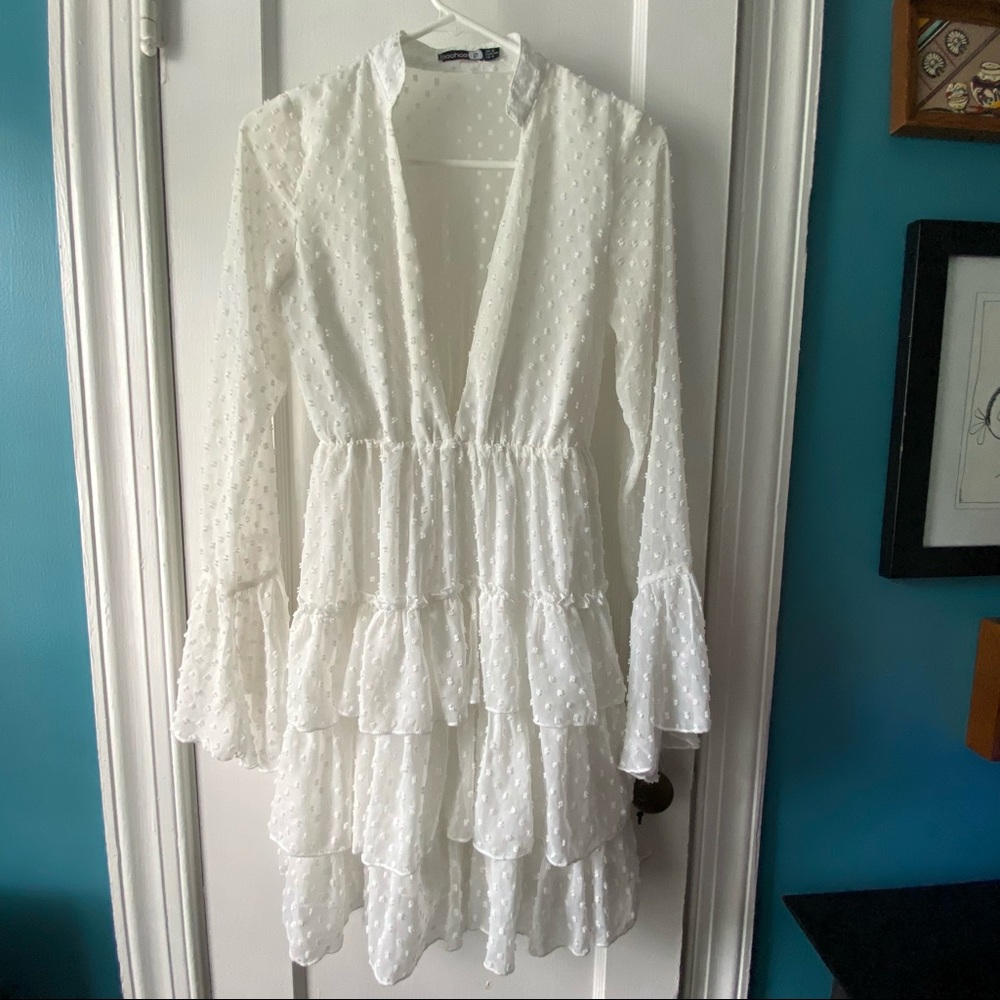 Boohoo white swiss-dot dress